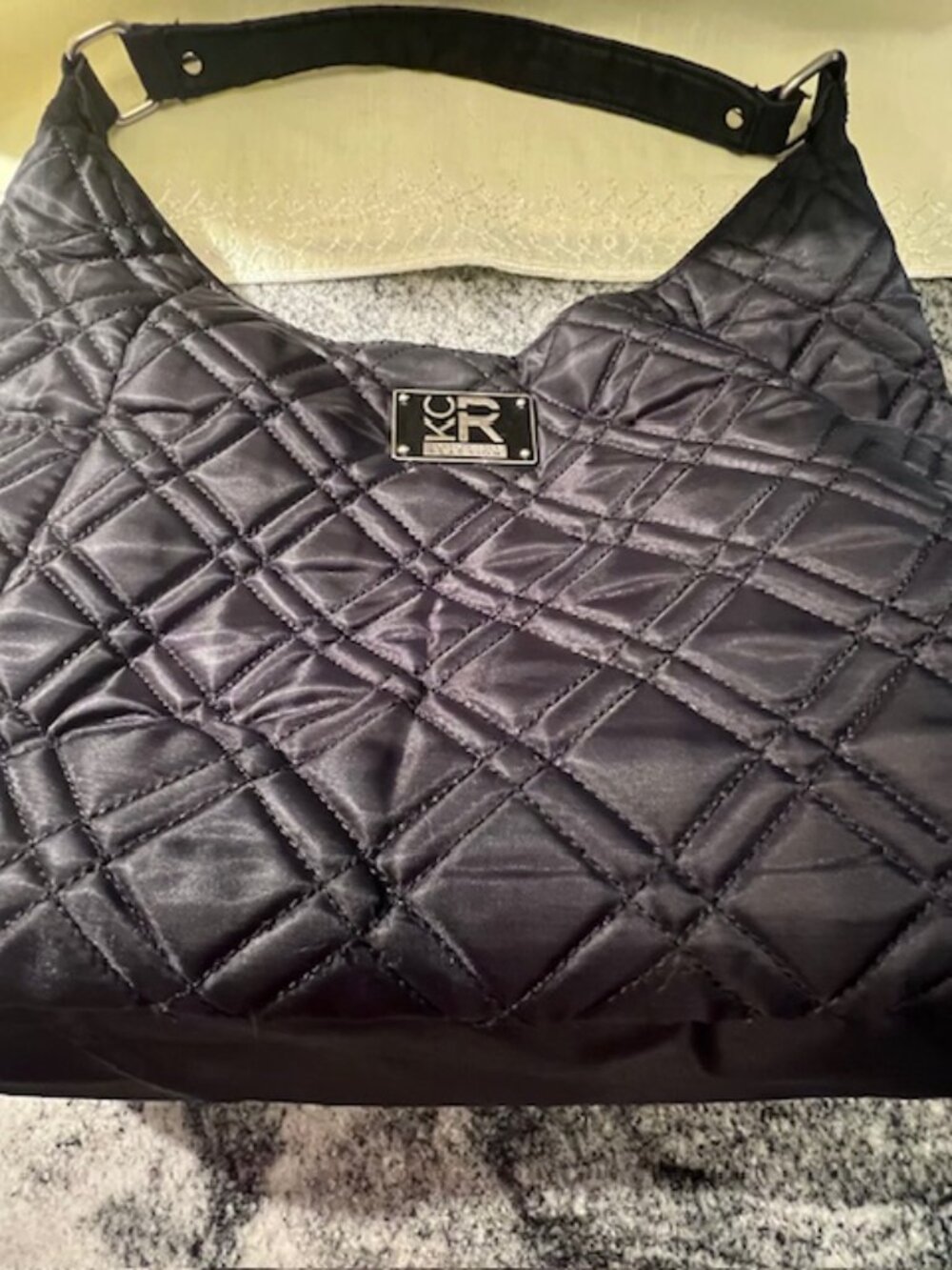 Kenneth Cole Reaction‎ black diamond quilted nylon hobo bag